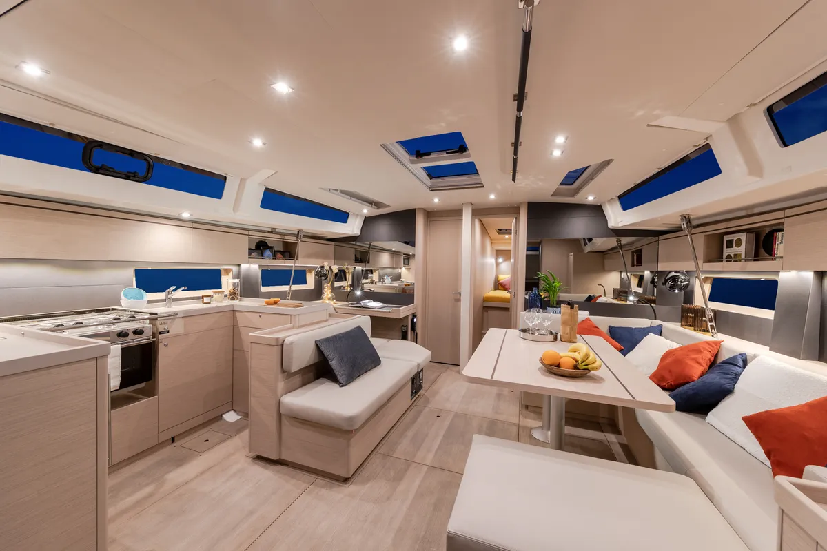 Salon of Sunsail 52.4 Classic, a Beneteau Oceanis 51.1 sailboat at Municipal Unit of Lefkada, Greece