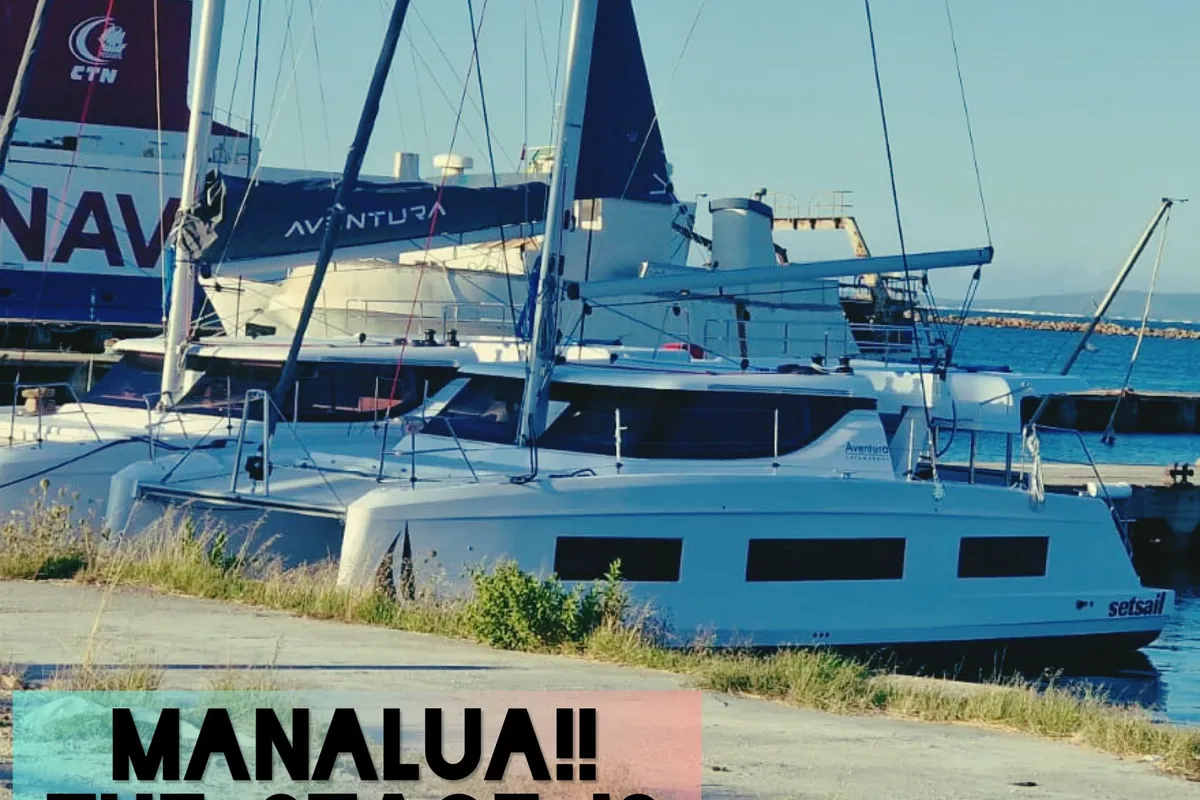 Exterior view of Manalua, a Aventura 37 catamaran at Valencia, Spain