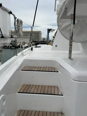 Deck of Manalua, a Aventura 37 catamaran at Valencia, Spain