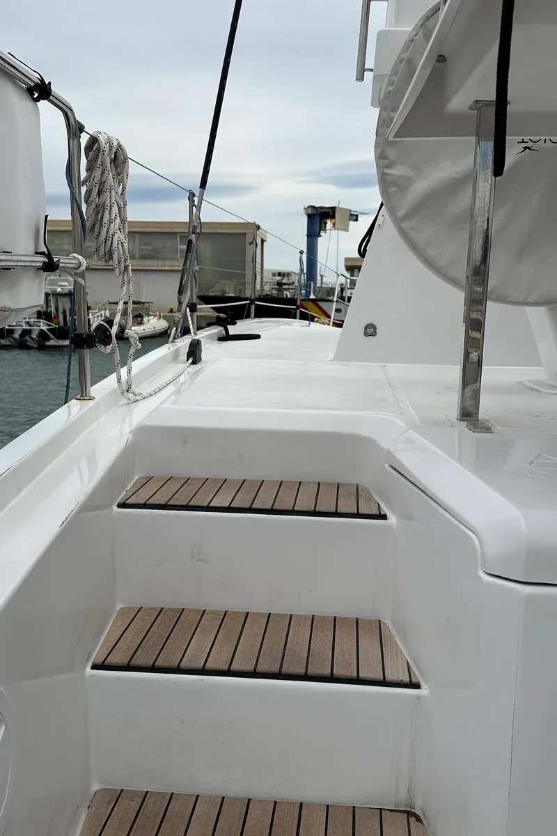 Deck of Manalua, a Aventura 37 catamaran at Valencia, Spain
