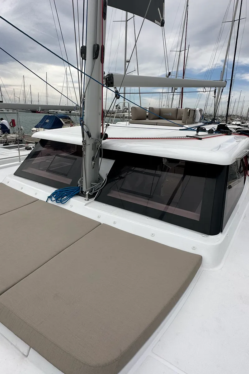 Deck of Manalua, a Aventura 37 catamaran at Valencia, Spain