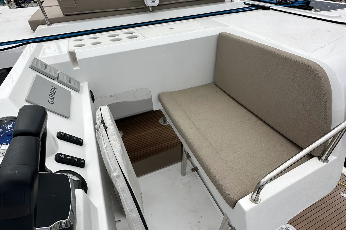 Cockpit of Manalua, a Aventura 37 catamaran at Valencia, Spain