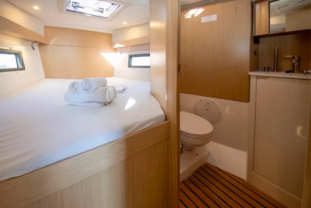Cabin on Comfort, a Bavaria 38 sailboat at Cogolin, France