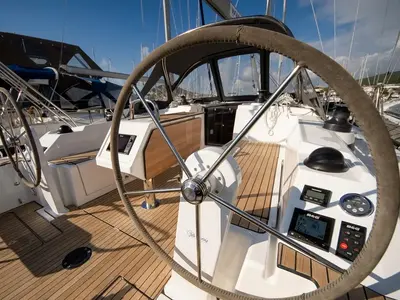 Cockpit of Comfort, a Bavaria 38 sailboat at Cogolin, France