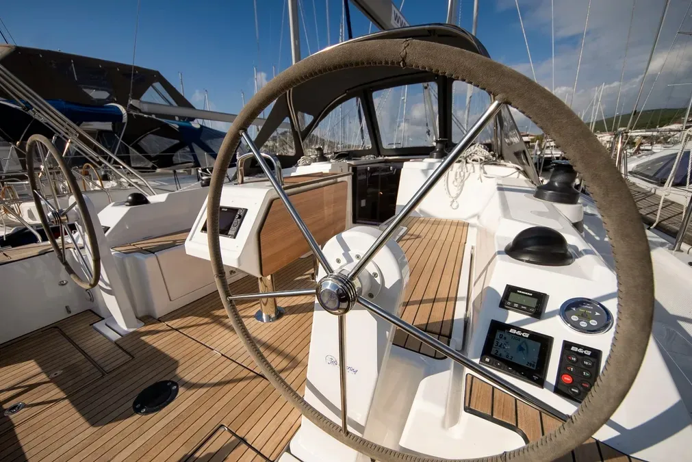 Cockpit of Comfort, a Bavaria 38 sailboat at Cogolin, France