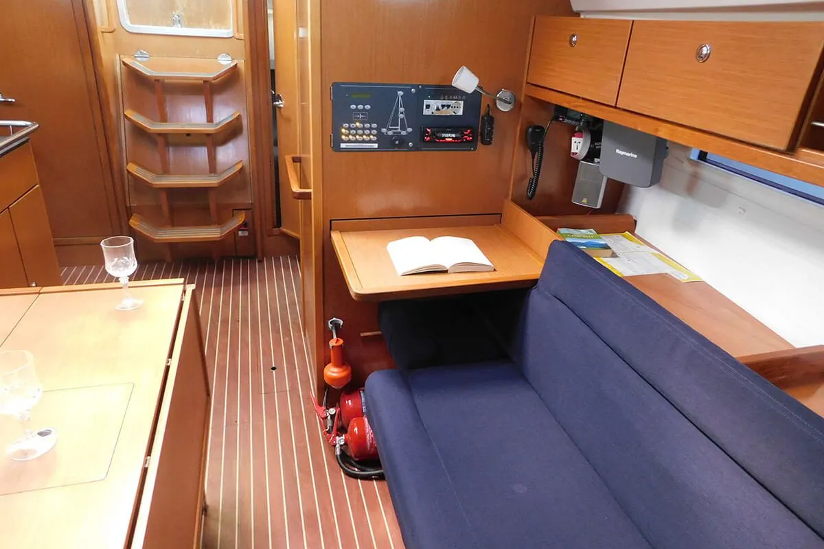 Salon of Ifigenia, a Bavaria Cruiser 36 sailboat at Kontokali, Greece