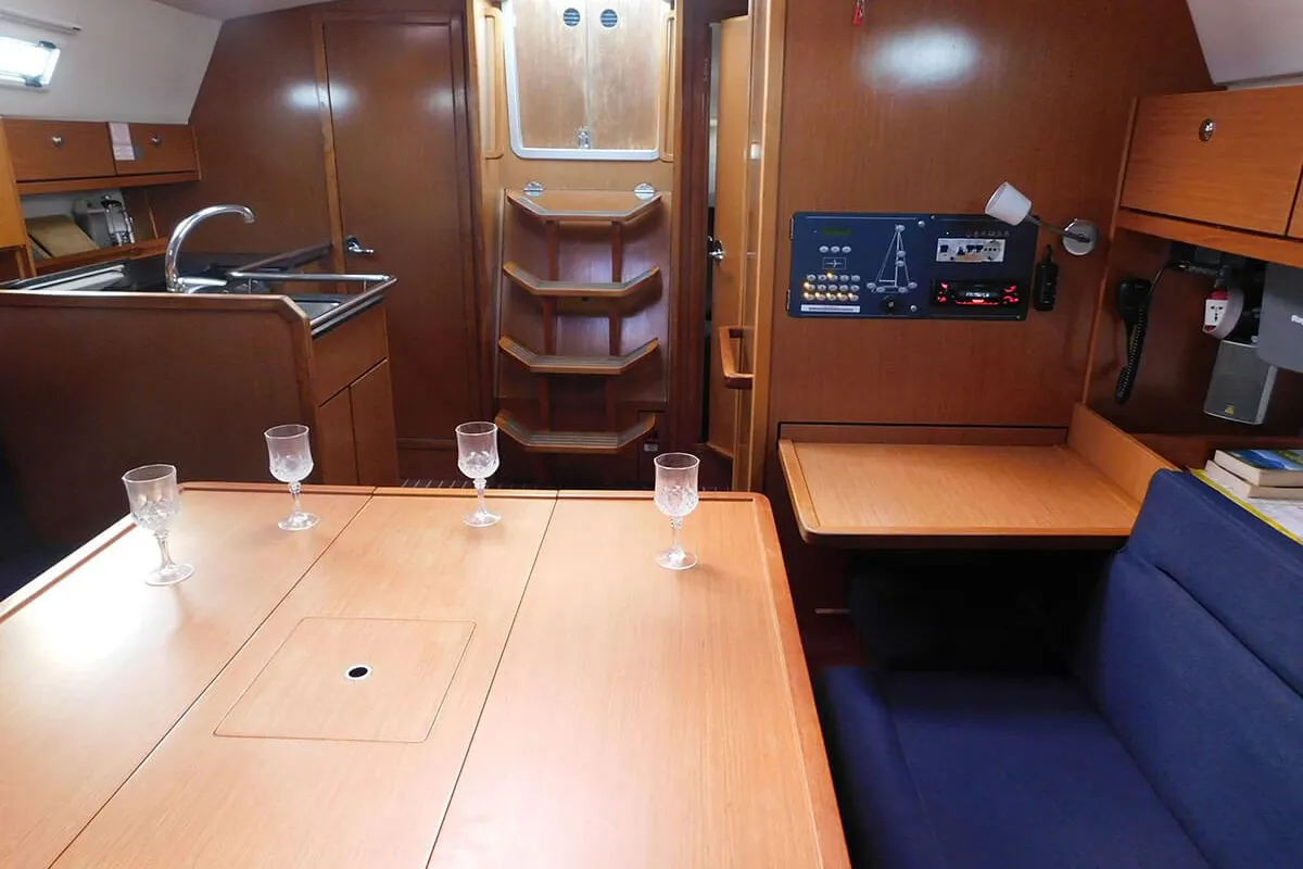 Salon of Ifigenia, a Bavaria Cruiser 36 sailboat at Kontokali, Greece