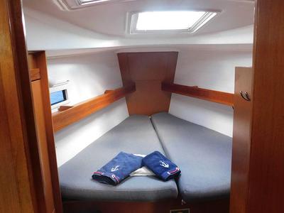 Cabin on Ifigenia, a Bavaria Cruiser 36 sailboat at Kontokali, Greece
