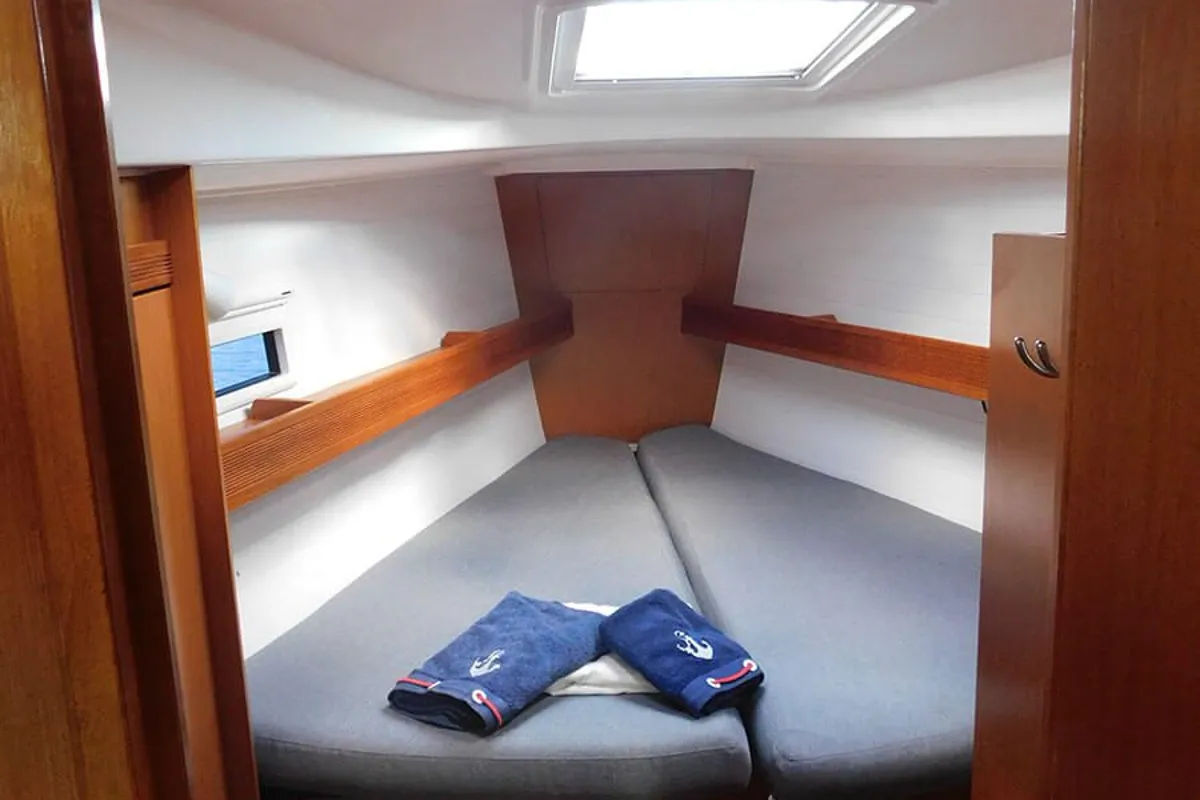 Cabin on Ifigenia, a Bavaria Cruiser 36 sailboat at Kontokali, Greece