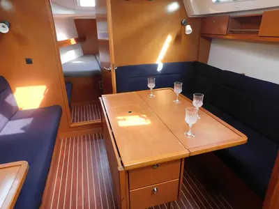 Salon of Ifigenia, a Bavaria Cruiser 36 sailboat at Kontokali, Greece