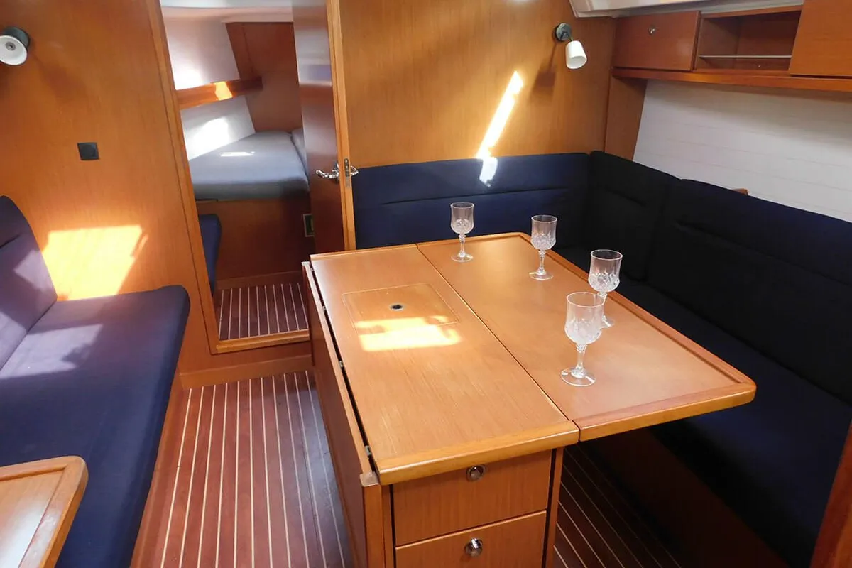 Salon of Ifigenia, a Bavaria Cruiser 36 sailboat at Kontokali, Greece