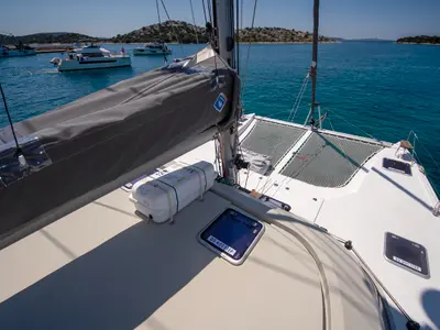 Salon of Whale Symphony, a Bavaria Nautitech 40 open NEW catamaran at Tribunj, Croatia