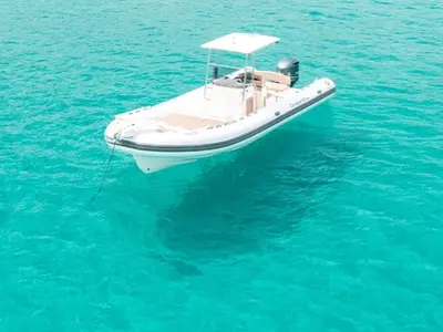 Exterior view of Gulet Motorboat, a motorboat at Poltu Quatu, Italy