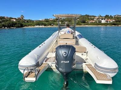 Exterior view of Gulet Motorboat, a motorboat at Poltu Quatu, Italy