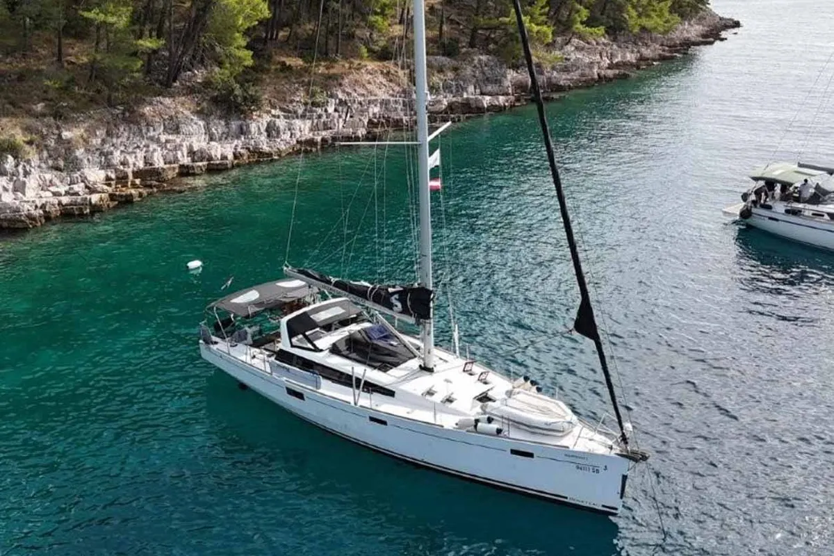 Exterior view of Waypoint I, a Beneteau Sense 50 sailboat at Jezera, Croatia