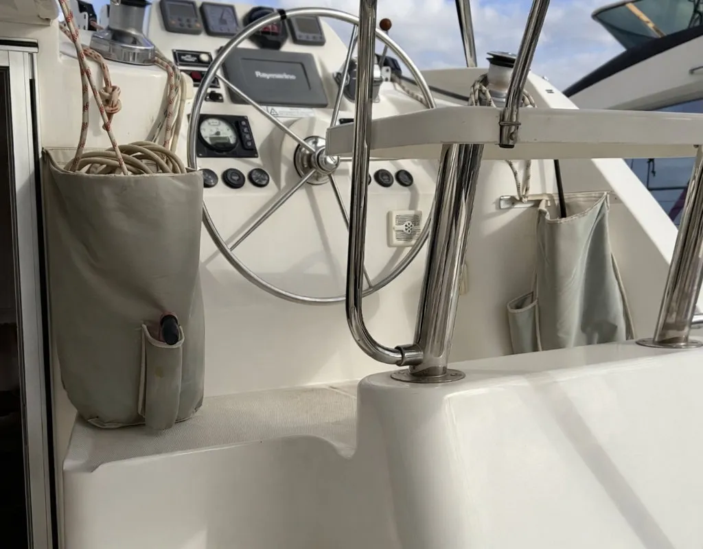 Deck of Portals Vells, a Leopard 44 catamaran at Palma de Mallorca, Spain