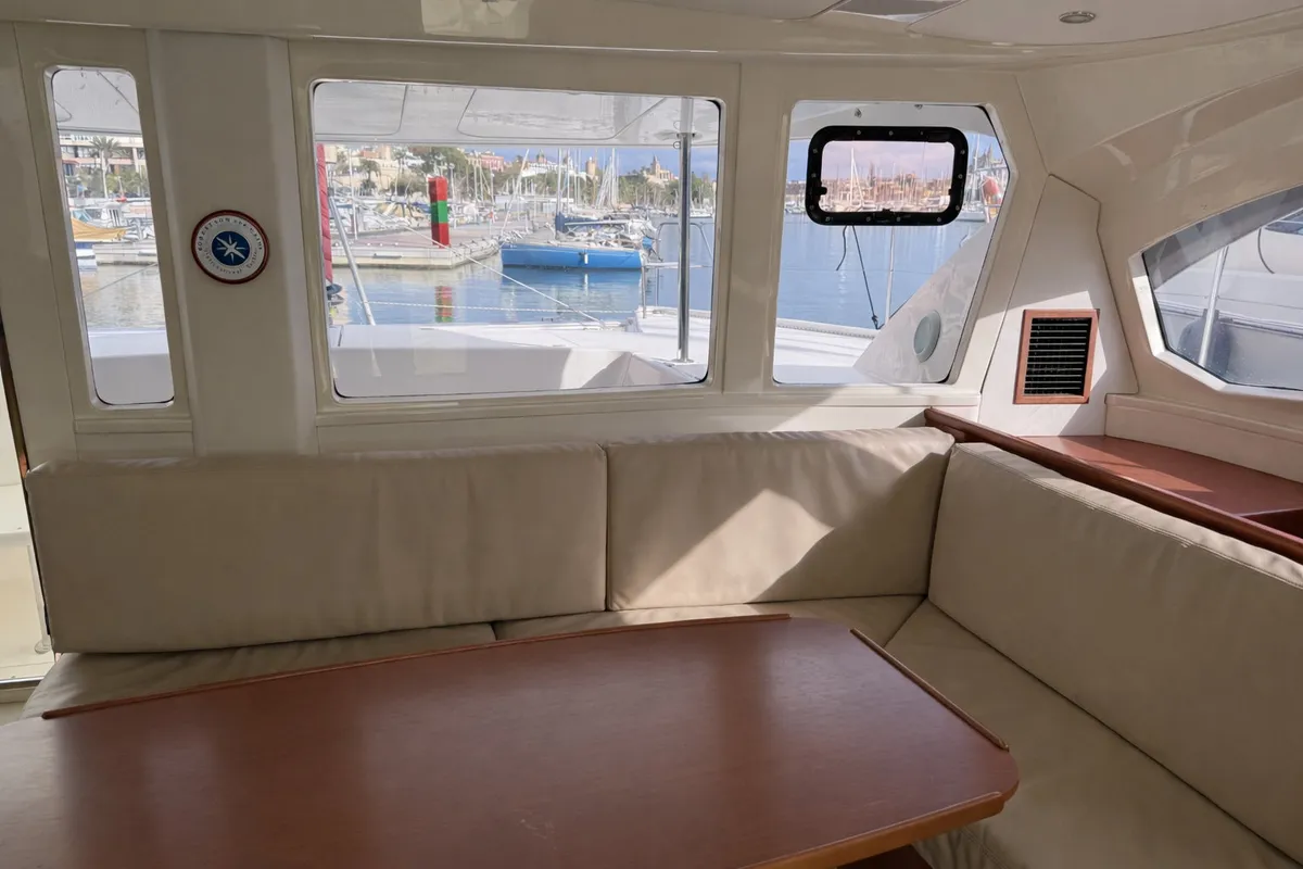 Cockpit of Portals Vells, a Leopard 44 catamaran at Palma de Mallorca, Spain