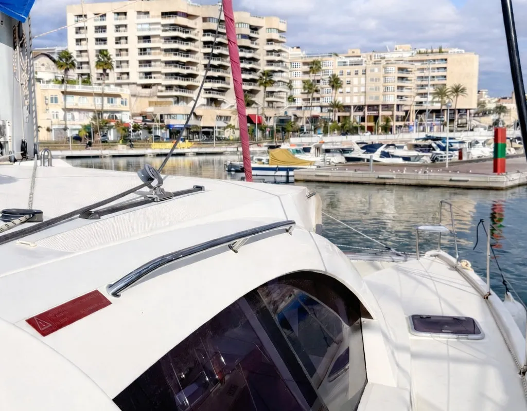 Deck of Portals Vells, a Leopard 44 catamaran at Palma de Mallorca, Spain