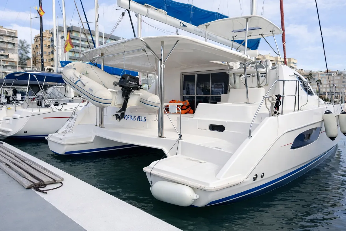 Exterior view of Portals Vells, a Leopard 44 catamaran at Palma de Mallorca, Spain