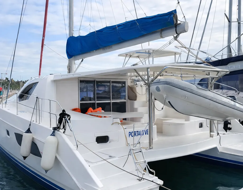 Exterior view of Portals Vells, a Leopard 44 catamaran at Palma de Mallorca, Spain