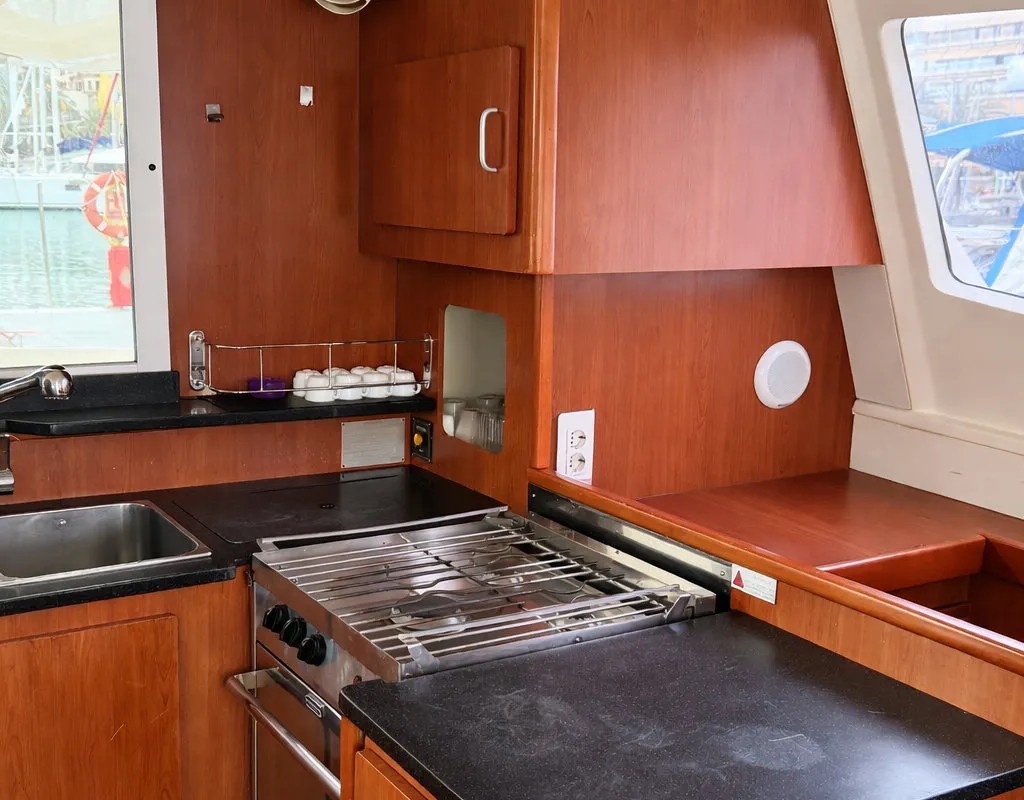 Salon of Portals Vells, a Leopard 44 catamaran at Palma de Mallorca, Spain