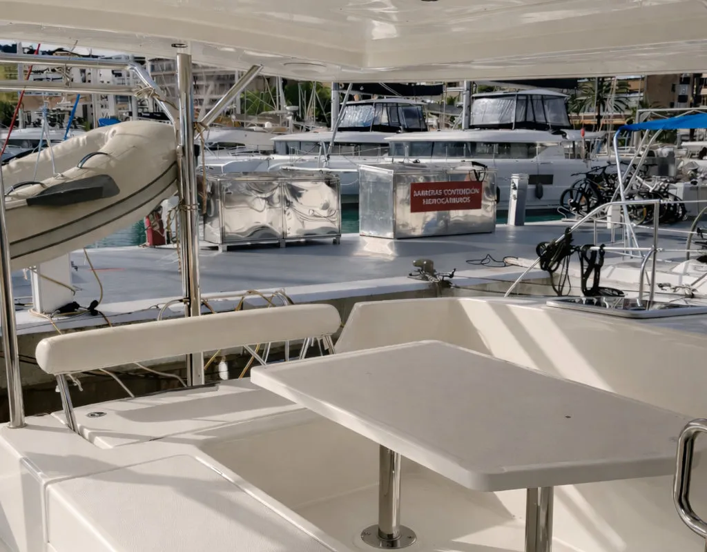 Deck of Portals Vells, a Leopard 44 catamaran at Palma de Mallorca, Spain