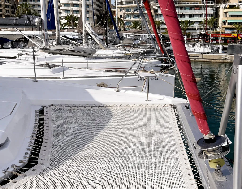Deck of Portals Vells, a Leopard 44 catamaran at Palma de Mallorca, Spain