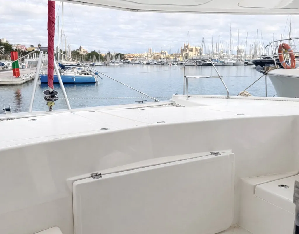 Deck of Portals Vells, a Leopard 44 catamaran at Palma de Mallorca, Spain