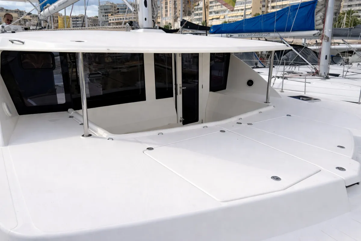 Deck of Portals Vells, a Leopard 44 catamaran at Palma de Mallorca, Spain