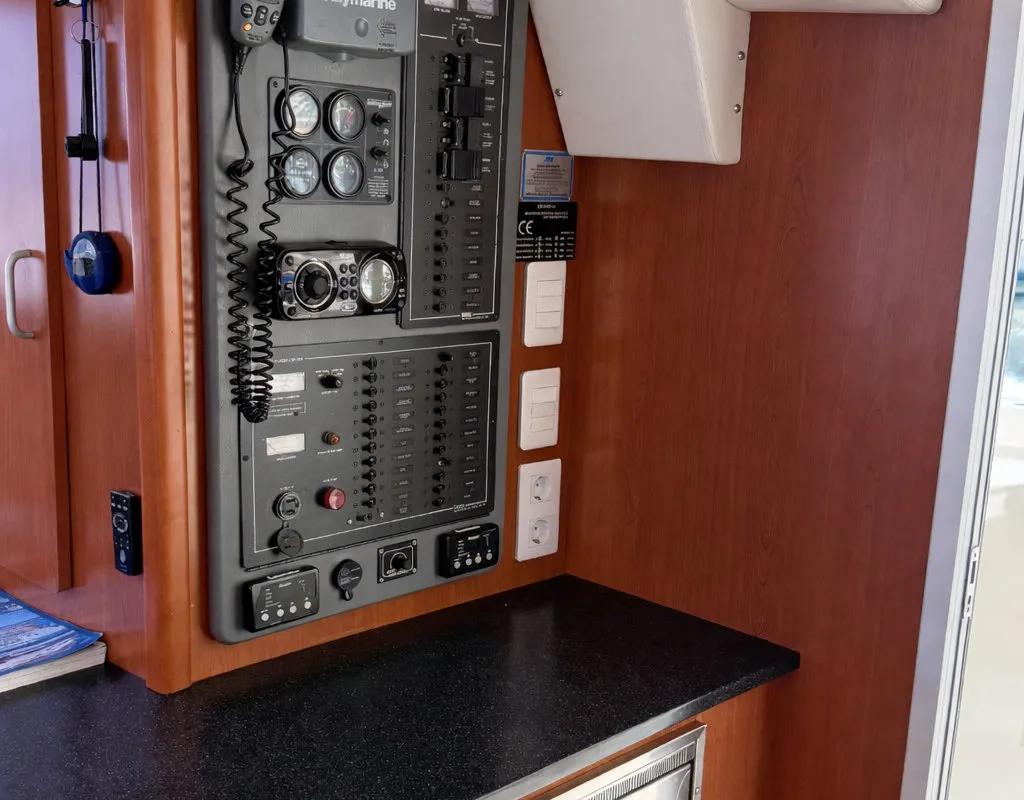 Cockpit of Portals Vells, a Leopard 44 catamaran at Palma de Mallorca, Spain