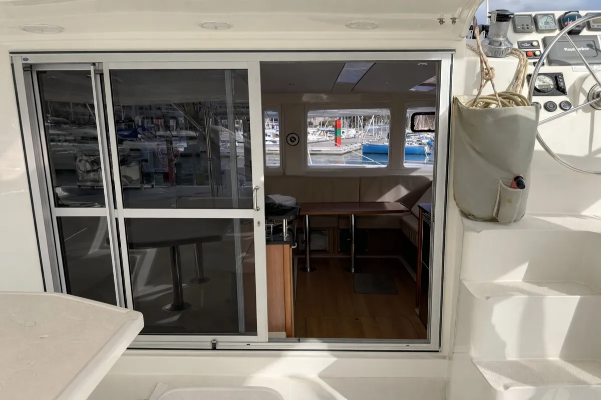 Deck of Portals Vells, a Leopard 44 catamaran at Palma de Mallorca, Spain