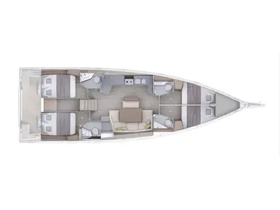 Floor plan of Eurania - Comfort line, a Beneteau Oceanis 47 sailboat at Tonnarella, Italy