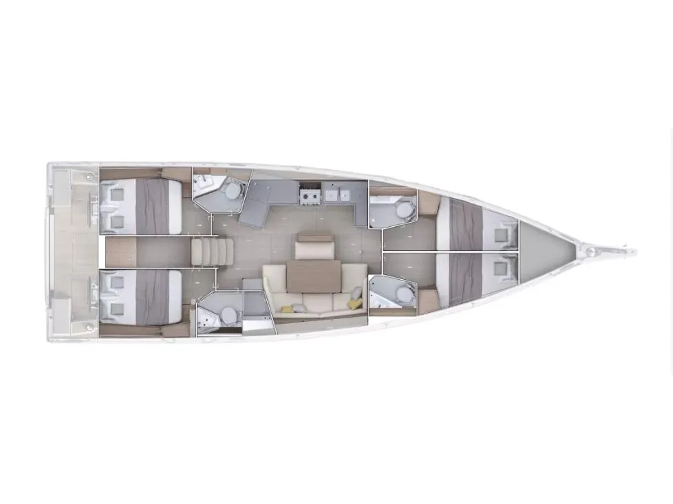 Floor plan of Eurania - Comfort line, a Beneteau Oceanis 47 sailboat at Tonnarella, Italy