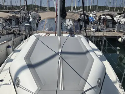 Deck of Ancsika, a Jeanneau Sun Odyssey 380 sailboat at Pirovac, Croatia