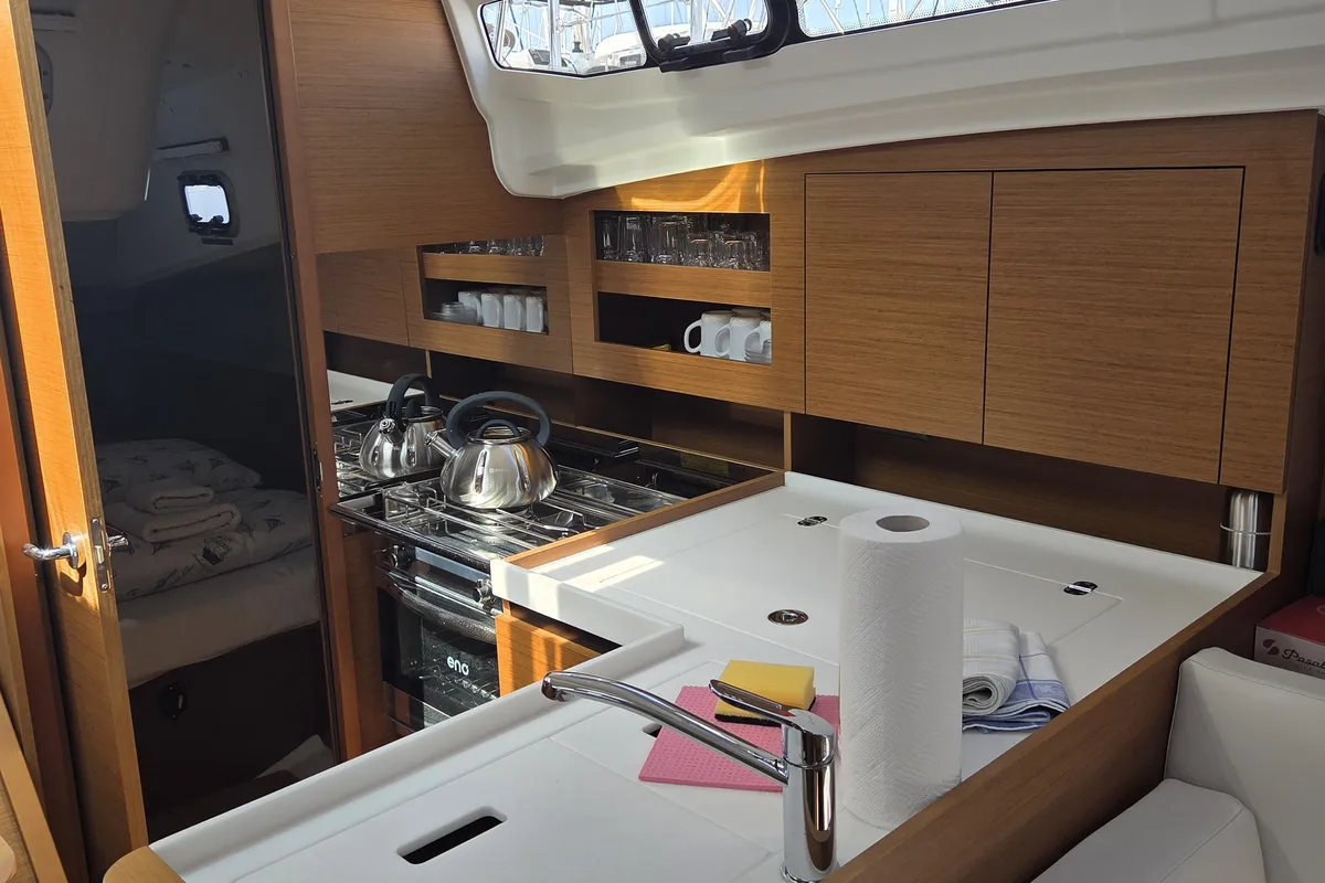 Galley of Ancsika, a Jeanneau Sun Odyssey 380 sailboat at Pirovac, Croatia