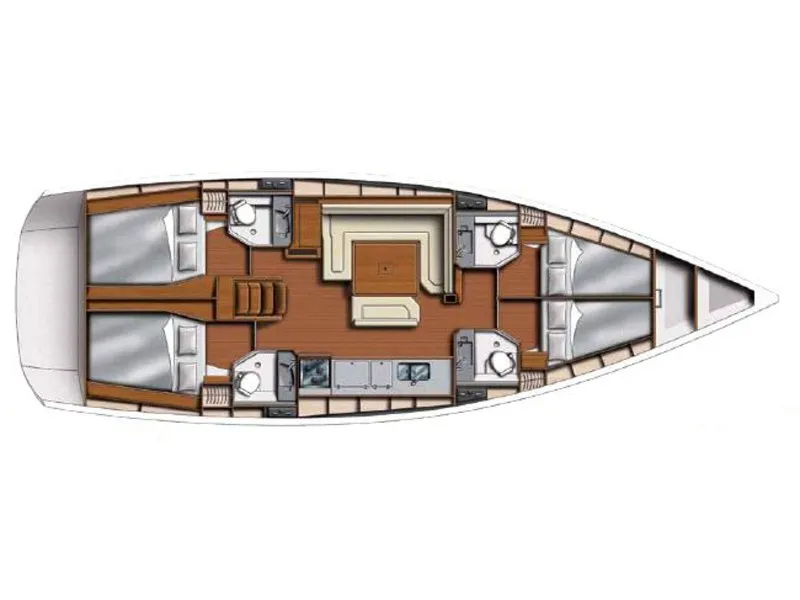 Floor plan of Sunsail 47 Classic, a Jeanneau Sun Odyssey 469 sailboat at Dubrovnik, Croatia
