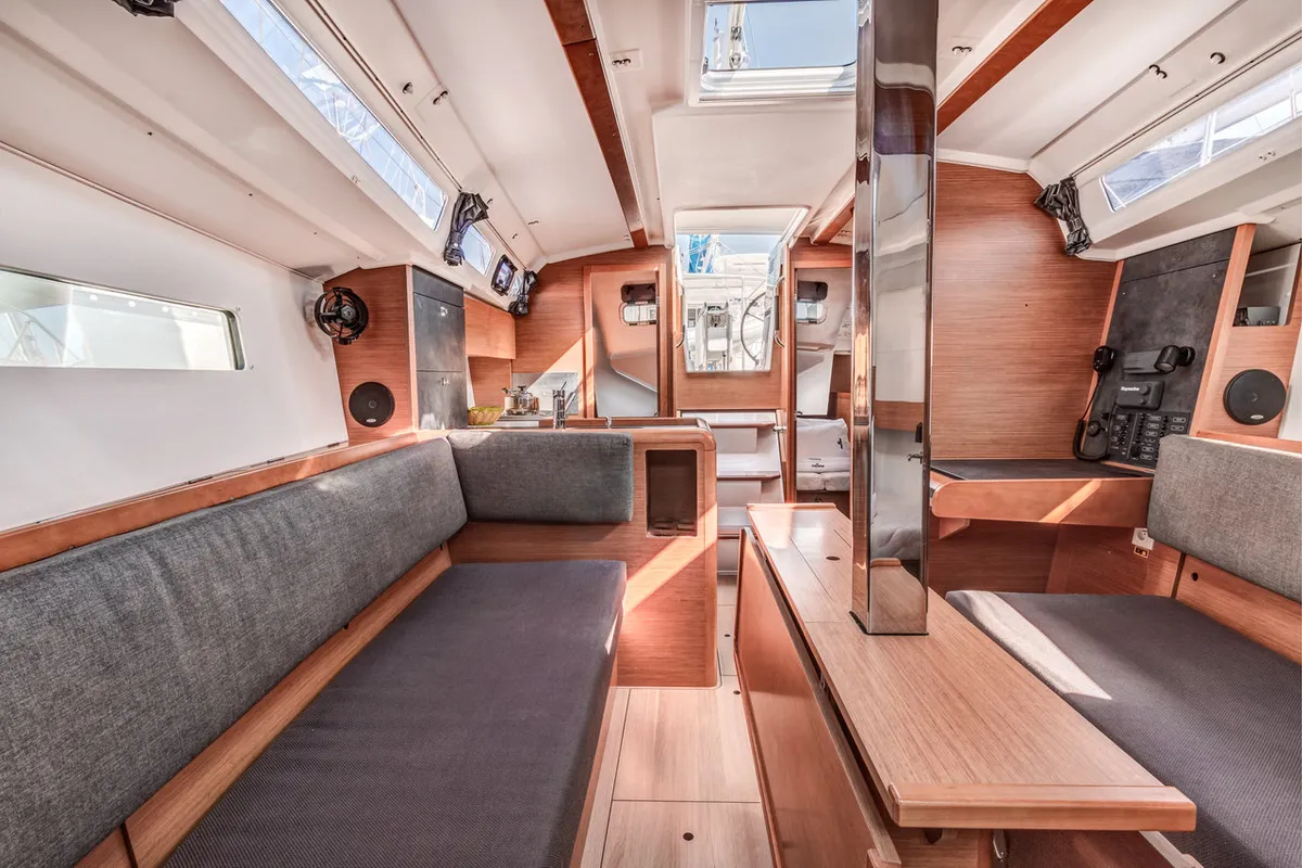Salon of Afrodite, a Jeanneau Sun Odyssey 349 sailboat at Municipal Unit of Palairos, Greece