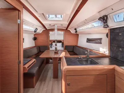 Salon of Afrodite, a Jeanneau Sun Odyssey 349 sailboat at Municipal Unit of Palairos, Greece