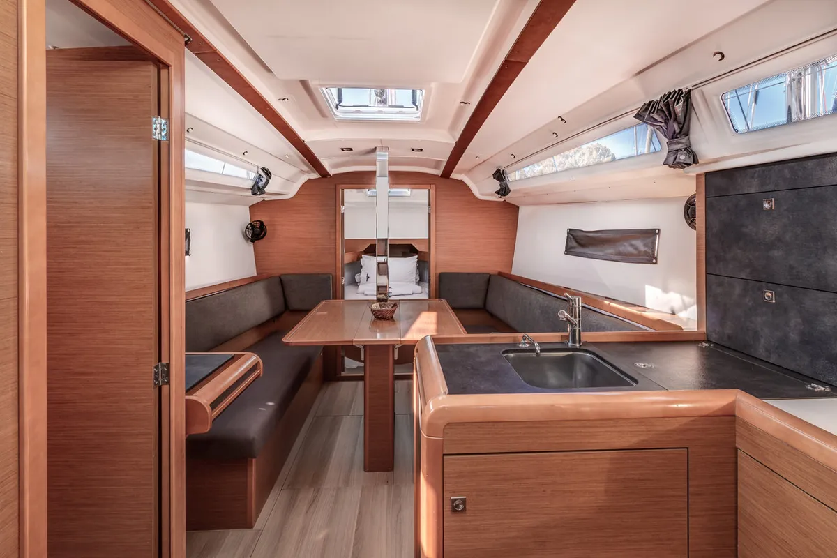 Salon of Afrodite, a Jeanneau Sun Odyssey 349 sailboat at Municipal Unit of Palairos, Greece