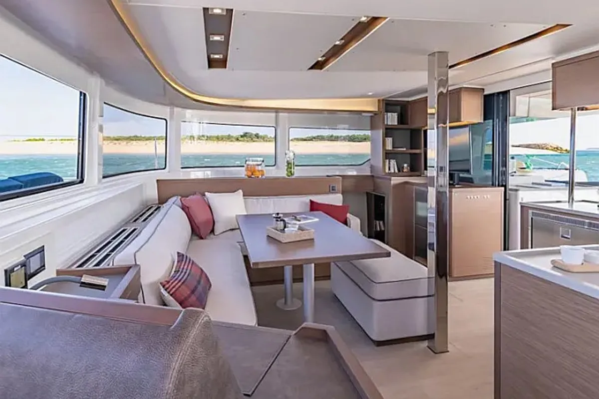 Salon of SKY LIMIT, a Lagoon 46 catamaran at Athens, Greece