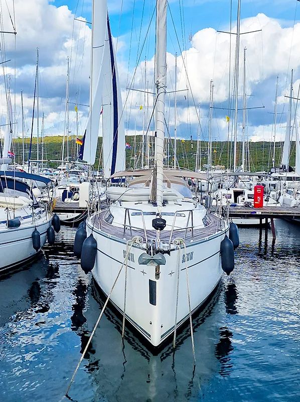 Exterior view of Diana I, a Bavaria 46 sailboat at Punat, Croatia