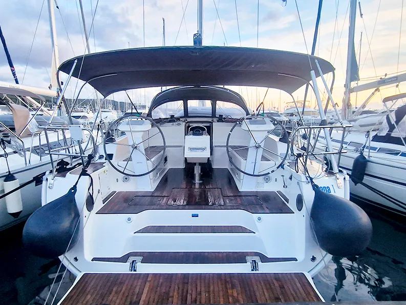 Cockpit of Diana I, a Bavaria 46 sailboat at Punat, Croatia