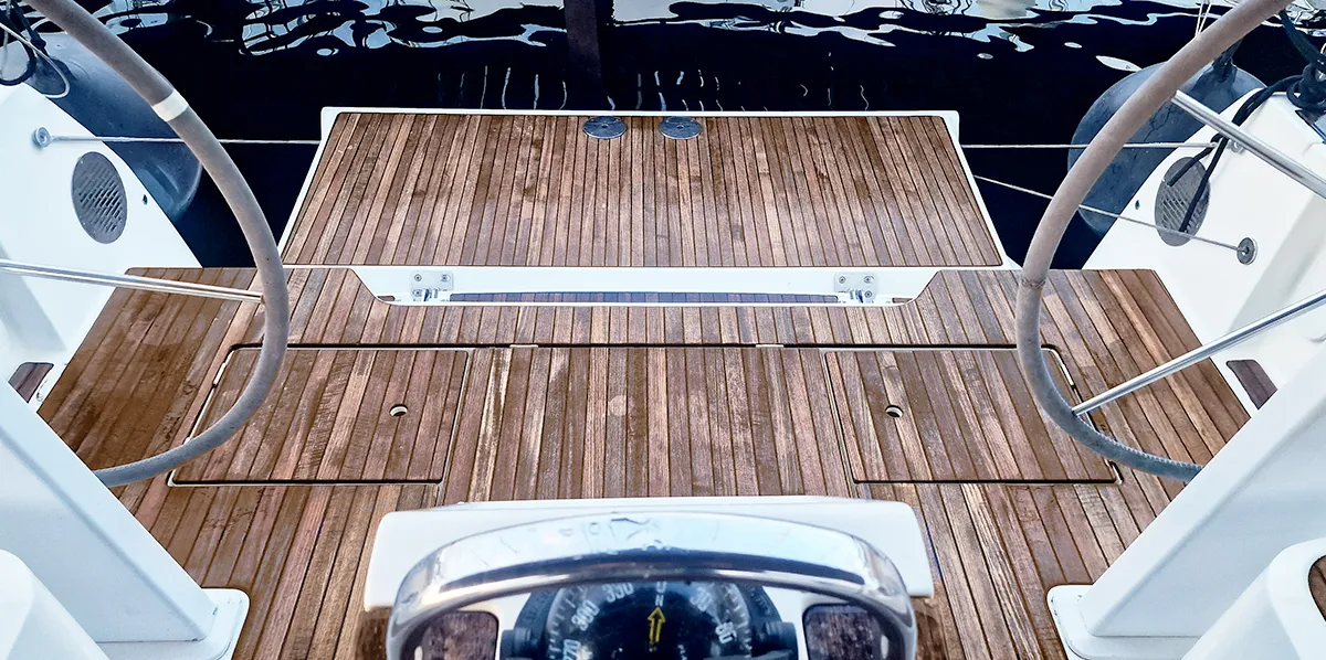 Cockpit of Diana I, a Bavaria 46 sailboat at Punat, Croatia