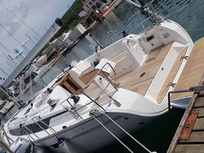 Deck of Diana I, a Bavaria 46 sailboat at Punat, Croatia
