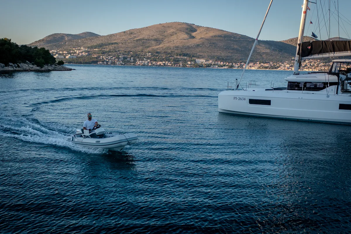 Exterior view of Fox, a Lagoon 43 catamaran at Seget Donji, Croatia
