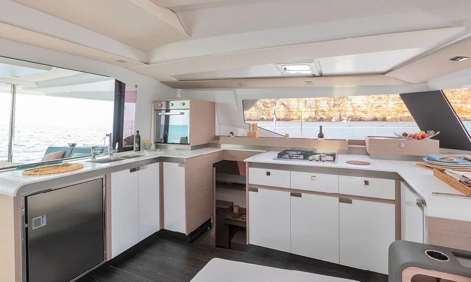 Galley of Two Phish, a Fountaine Pajot Elba 45 catamaran at Road Town, British Virgin Islands