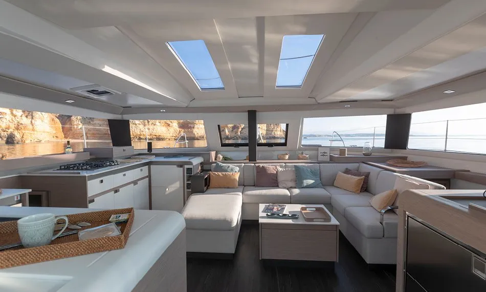Salon of Two Phish, a Fountaine Pajot Elba 45 catamaran at Road Town, British Virgin Islands