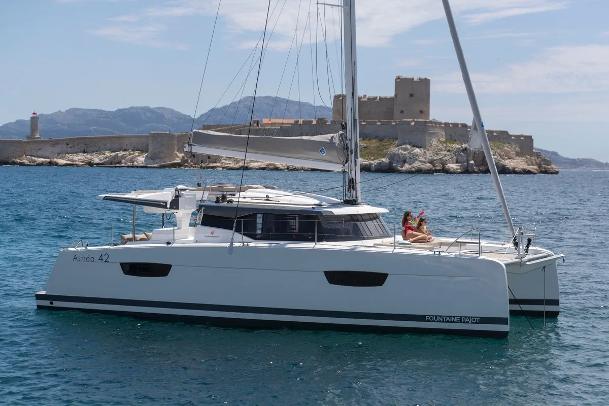 Exterior view of Timeless Planet, a Fountaine Pajot Astréa 42 catamaran at Marsala, Italy