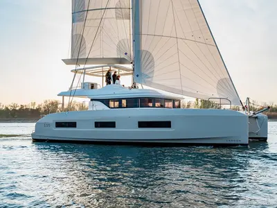 Exterior view of Eterna, a Lagoon 55 catamaran at Seget Donji, Croatia