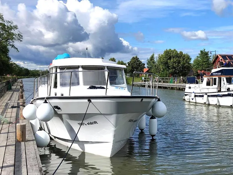 Exterior view of Caspian af Vadstena, a Naviga Nordica T 40 motorboat at Motala, Sweden